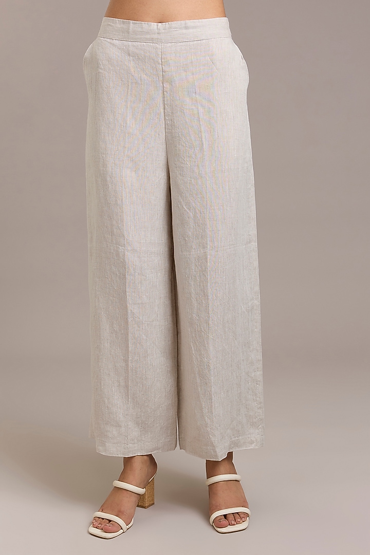 Oatmeal Pure Linen Twill Pants by Linen Bloom at Pernia's Pop Up Shop