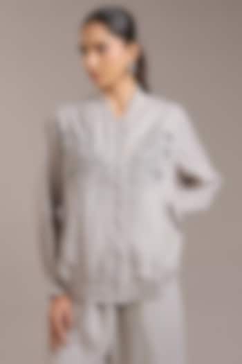 Natural Pure Linen Twill Bomber Jacket by Linen Bloom at Pernia's Pop Up Shop