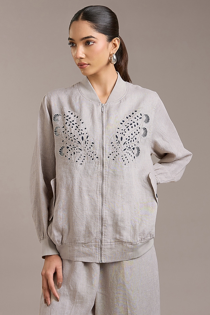 Natural Pure Linen Twill Bomber Jacket by Linen Bloom at Pernia's Pop Up Shop