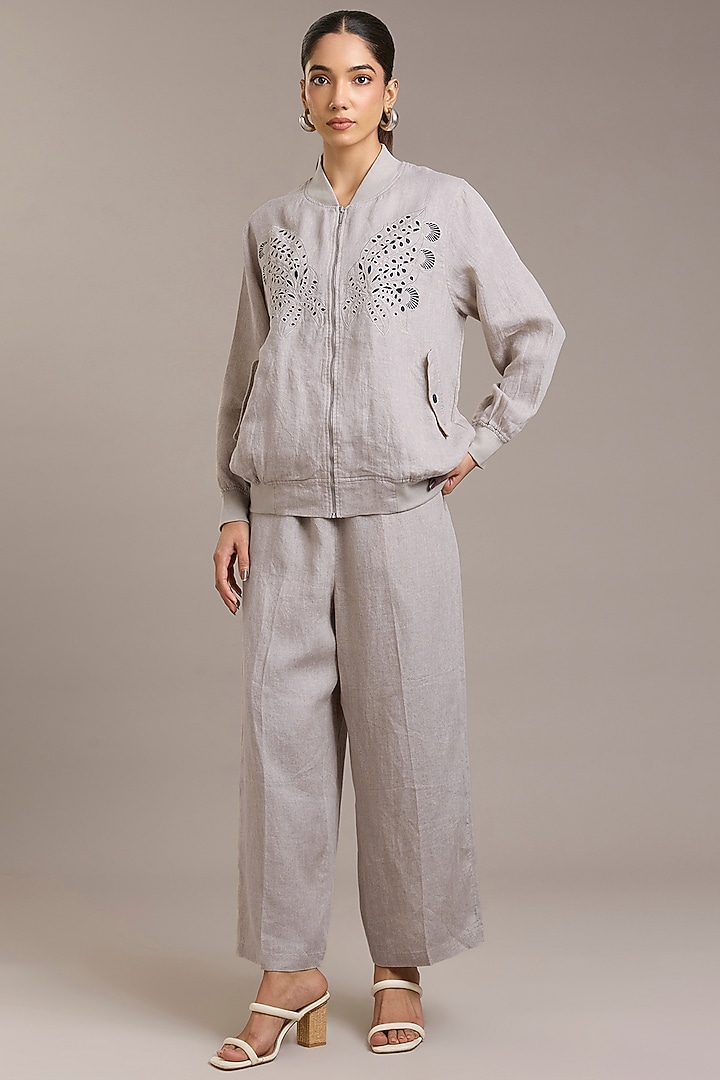 Natural Pure Linen Twill Bomber Jacket by Linen Bloom at Pernia's Pop Up Shop