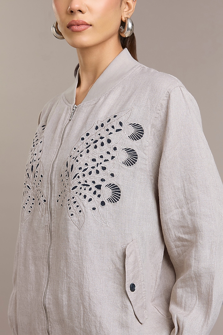 Natural Pure Linen Twill Bomber Jacket by Linen Bloom at Pernia's Pop Up Shop