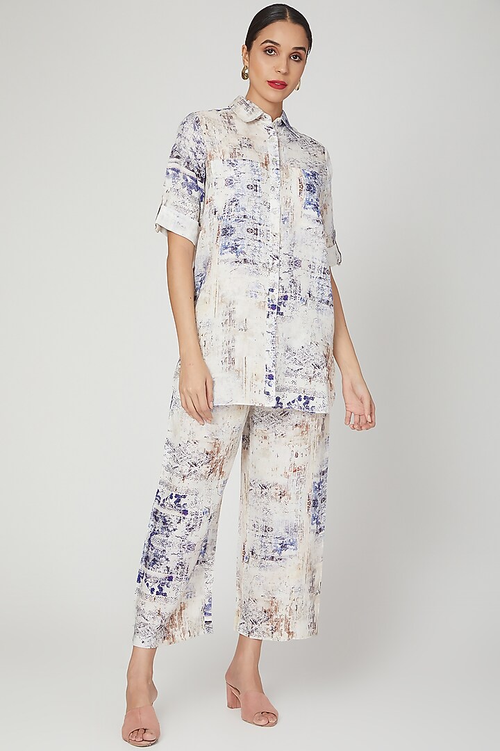 Sky Blue Printed Shirt by Linen Bloom at Pernia's Pop Up Shop