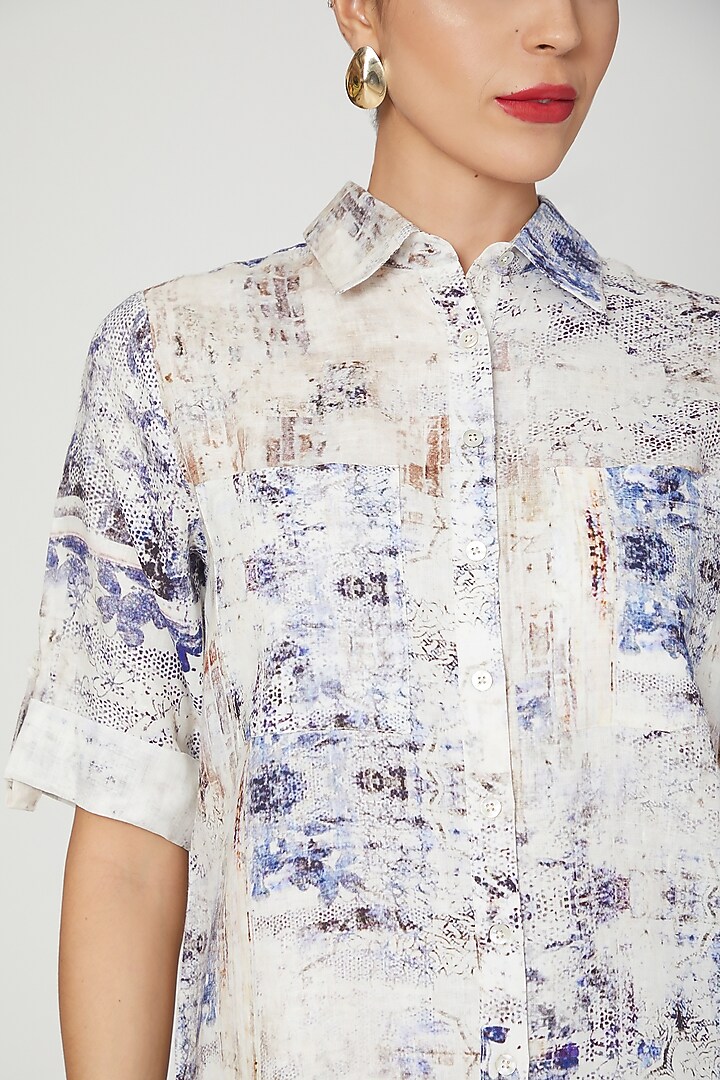 Sky Blue Printed Shirt by Linen Bloom at Pernia's Pop Up Shop