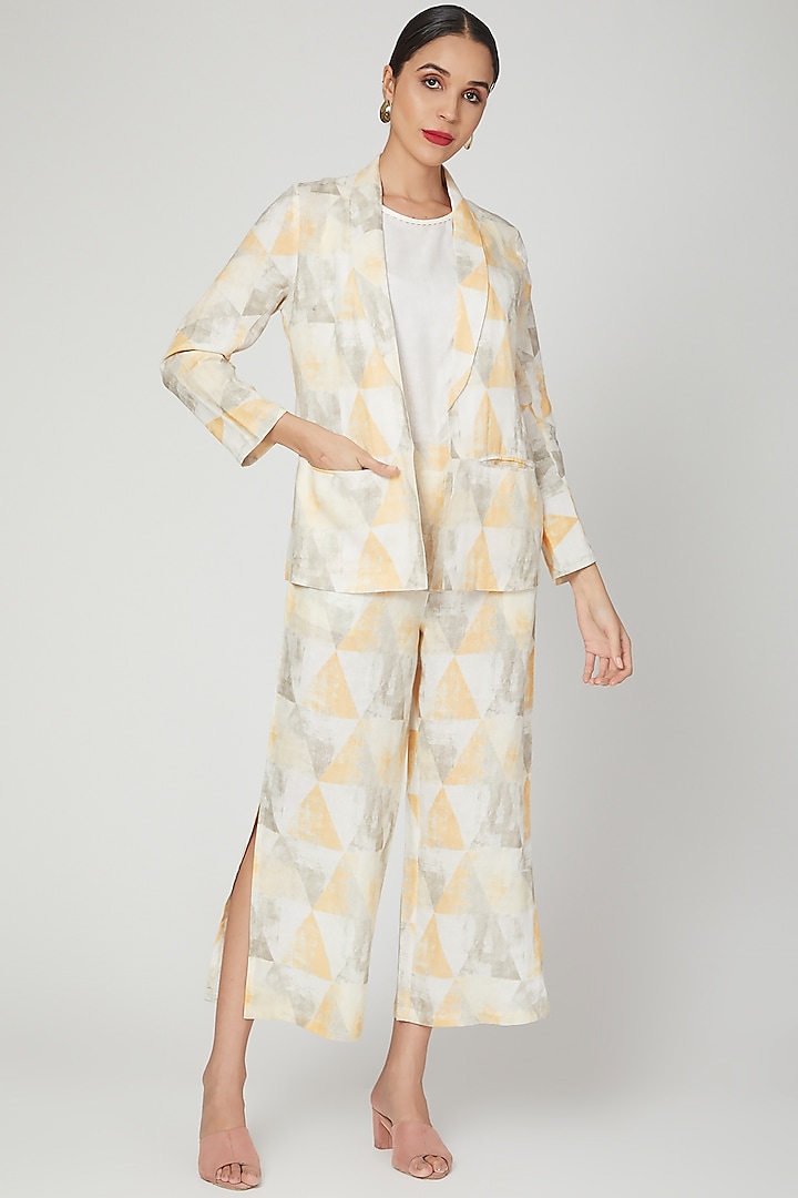 Yellow Digital Printed Blazer by Linen Bloom