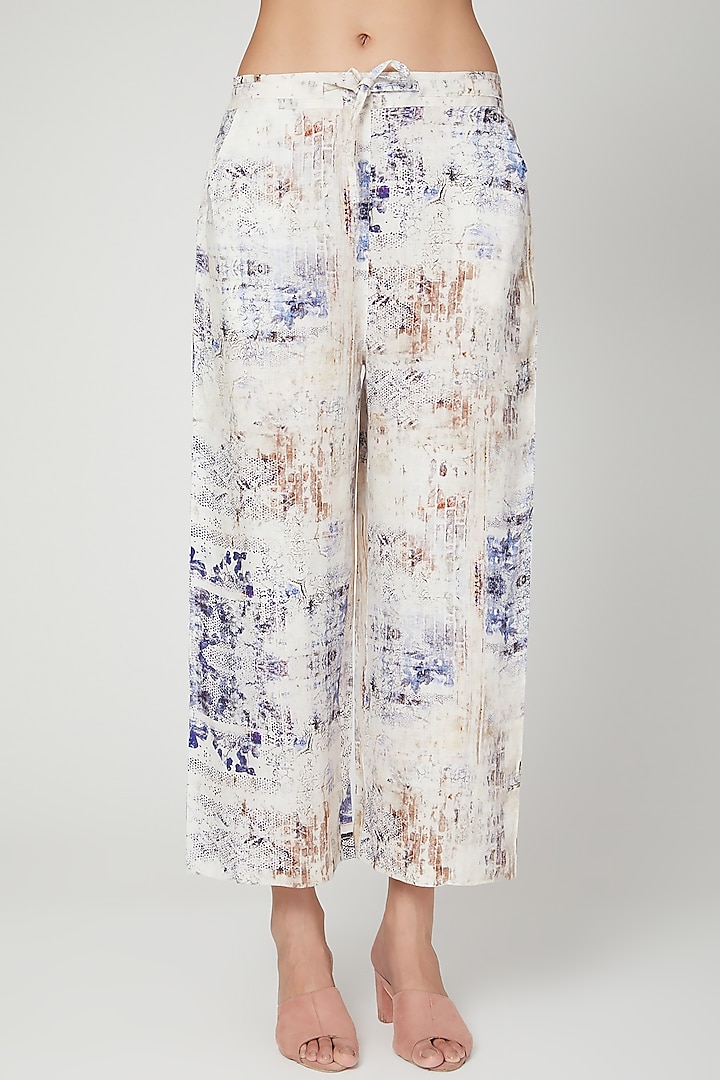 Sky Blue Printed Pants by Linen Bloom