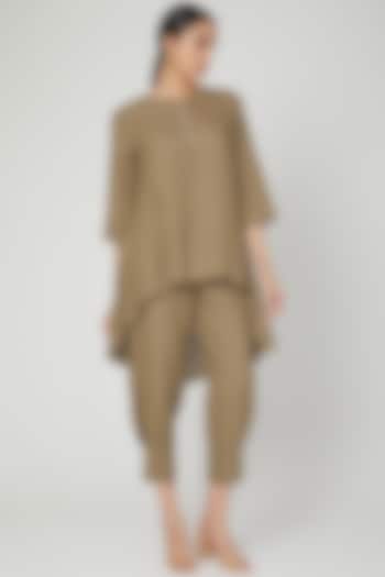 Khaki Brown Cape With Buttons by Linen Bloom
