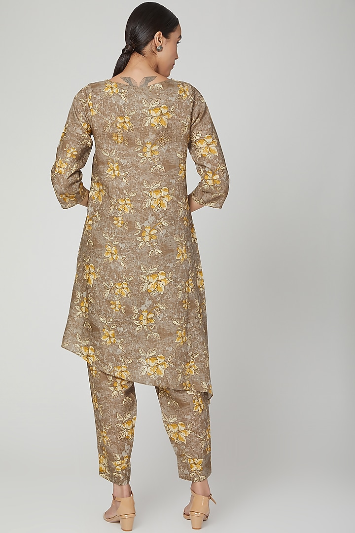 Brown Printed Pencil Pants by Linen Bloom at Pernia's Pop Up Shop