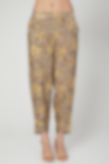 Brown Printed Pencil Pants by Linen Bloom