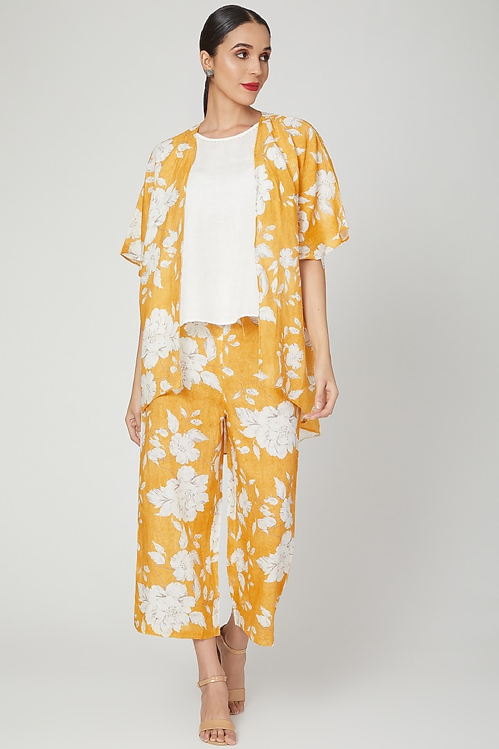 Mustard Floral Digital Printed Cape by Linen Bloom at Pernia's Pop Up Shop