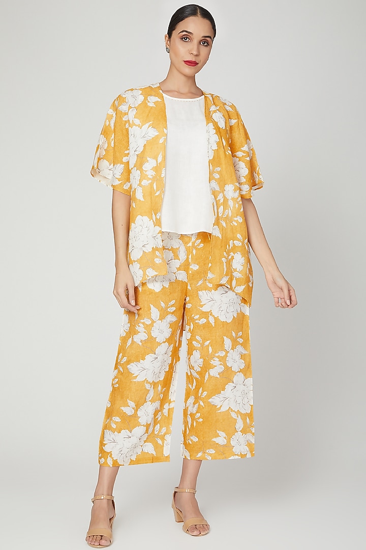 Mustard Floral Digital Printed Pants by Linen Bloom at Pernia's Pop Up Shop