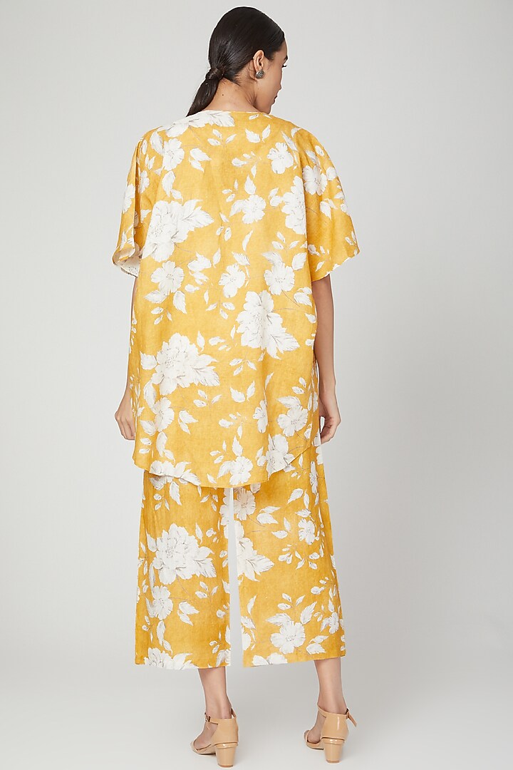 Mustard Floral Digital Printed Pants by Linen Bloom at Pernia's Pop Up Shop