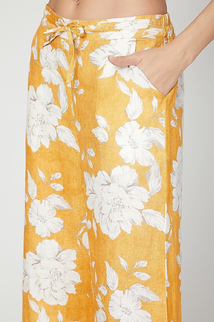 Mustard Floral Digital Printed Pants by Linen Bloom at Pernia's Pop Up Shop