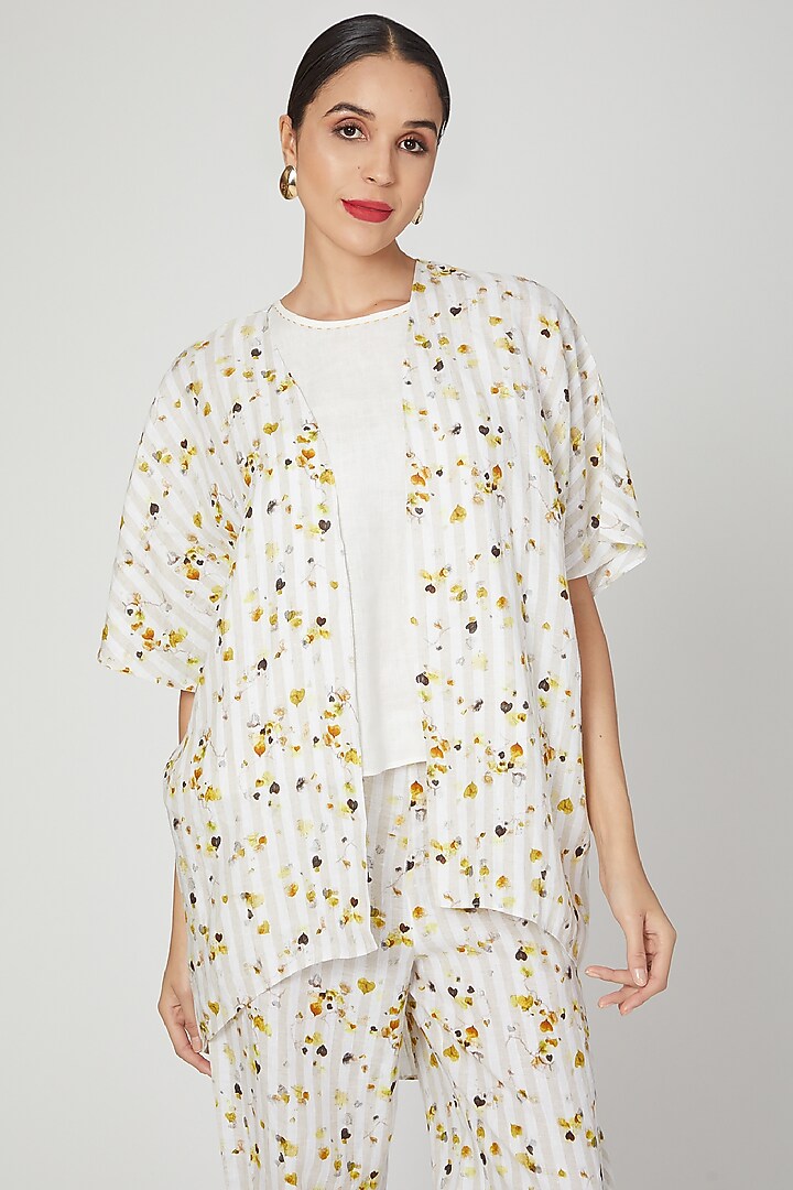 Beige Floral Digital Printed Cape by Linen Bloom at Pernia's Pop Up Shop