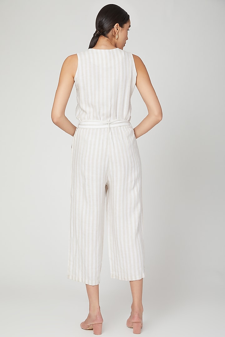 Beige Floral Embroidered Jumpsuit by Linen Bloom at Pernia's Pop Up Shop