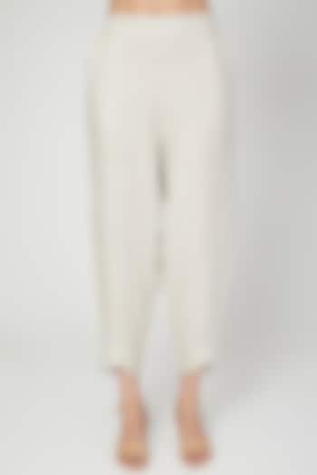 Beige Crossover Elasticated Pants by Linen Bloom