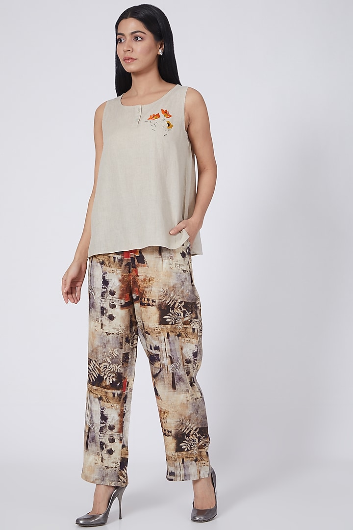 Beige Embroidered Top by Linen Bloom at Pernia's Pop Up Shop
