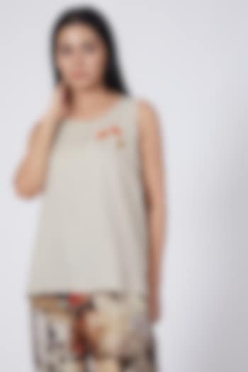 Beige Embroidered Top by Linen Bloom