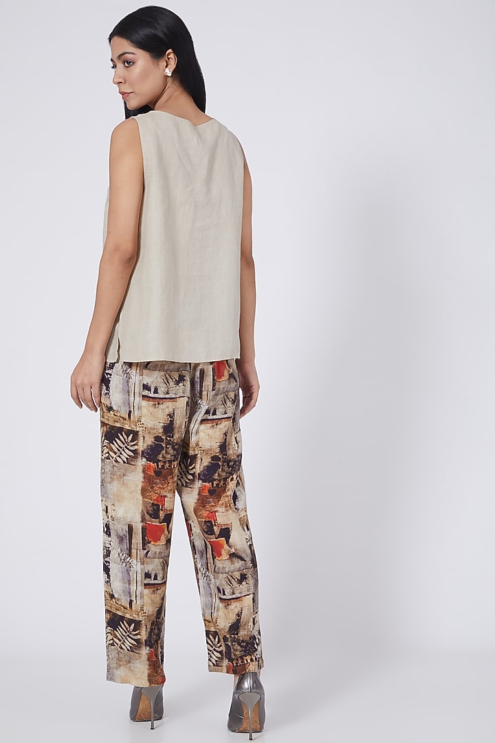 Brown Digital Printed Pants by Linen Bloom at Pernia's Pop Up Shop