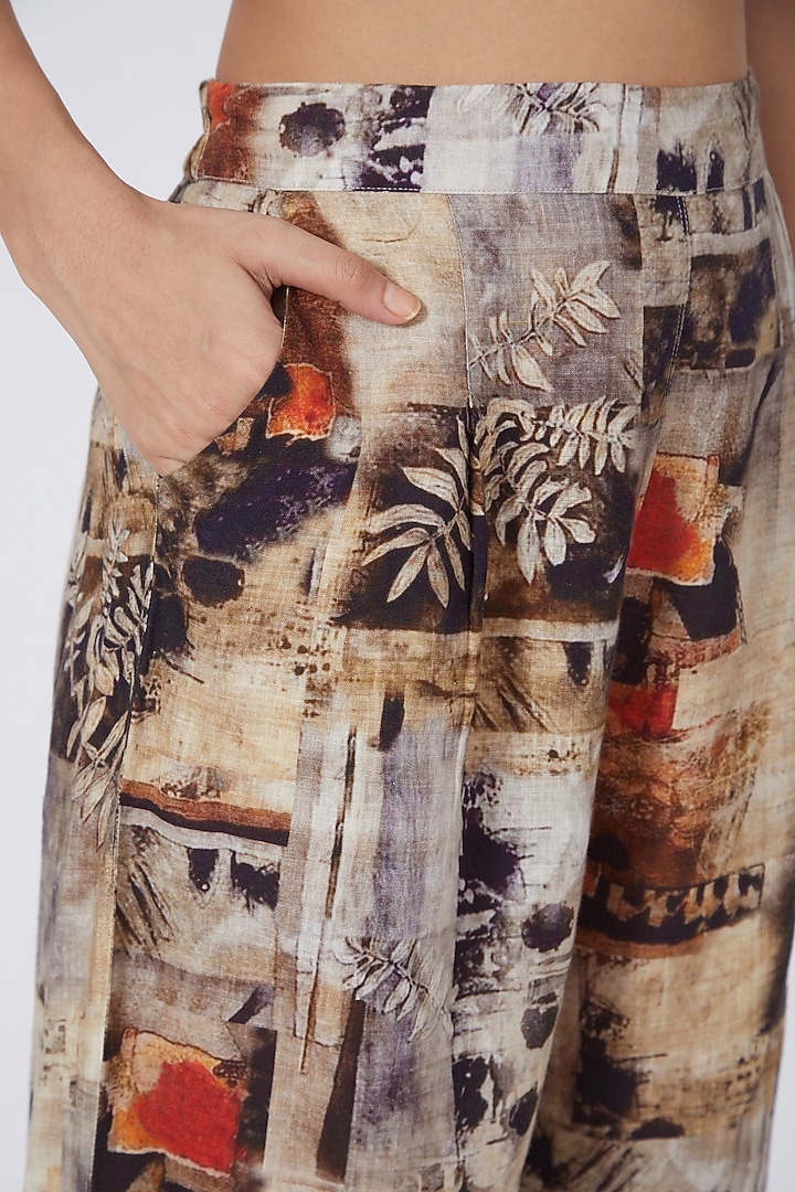 Brown Digital Printed Pants by Linen Bloom at Pernia's Pop Up Shop