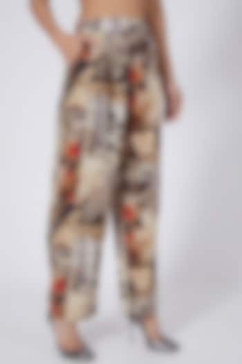 Brown Digital Printed Pants by Linen Bloom