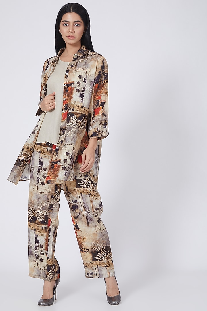 Brown Digital Printed Shirt by Linen Bloom at Pernia's Pop Up Shop