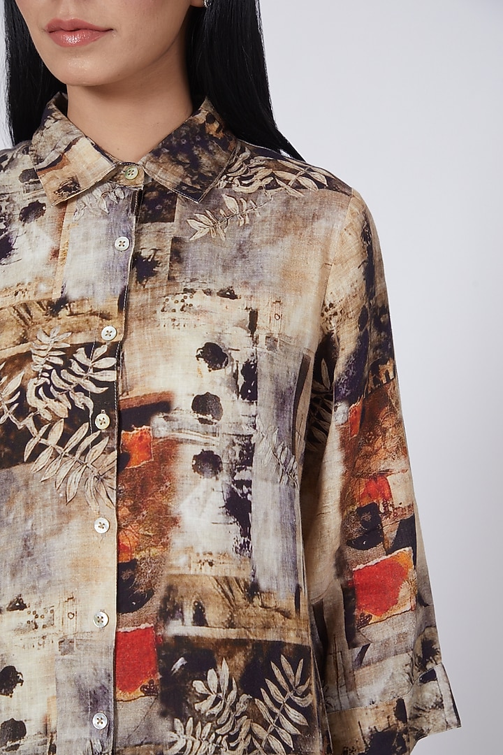 Brown Digital Printed Shirt by Linen Bloom at Pernia's Pop Up Shop