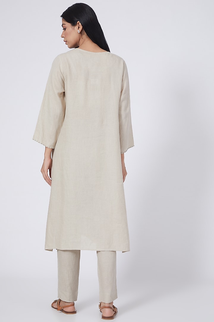 Beige Linen Pencil Pants by Linen Bloom at Pernia's Pop Up Shop