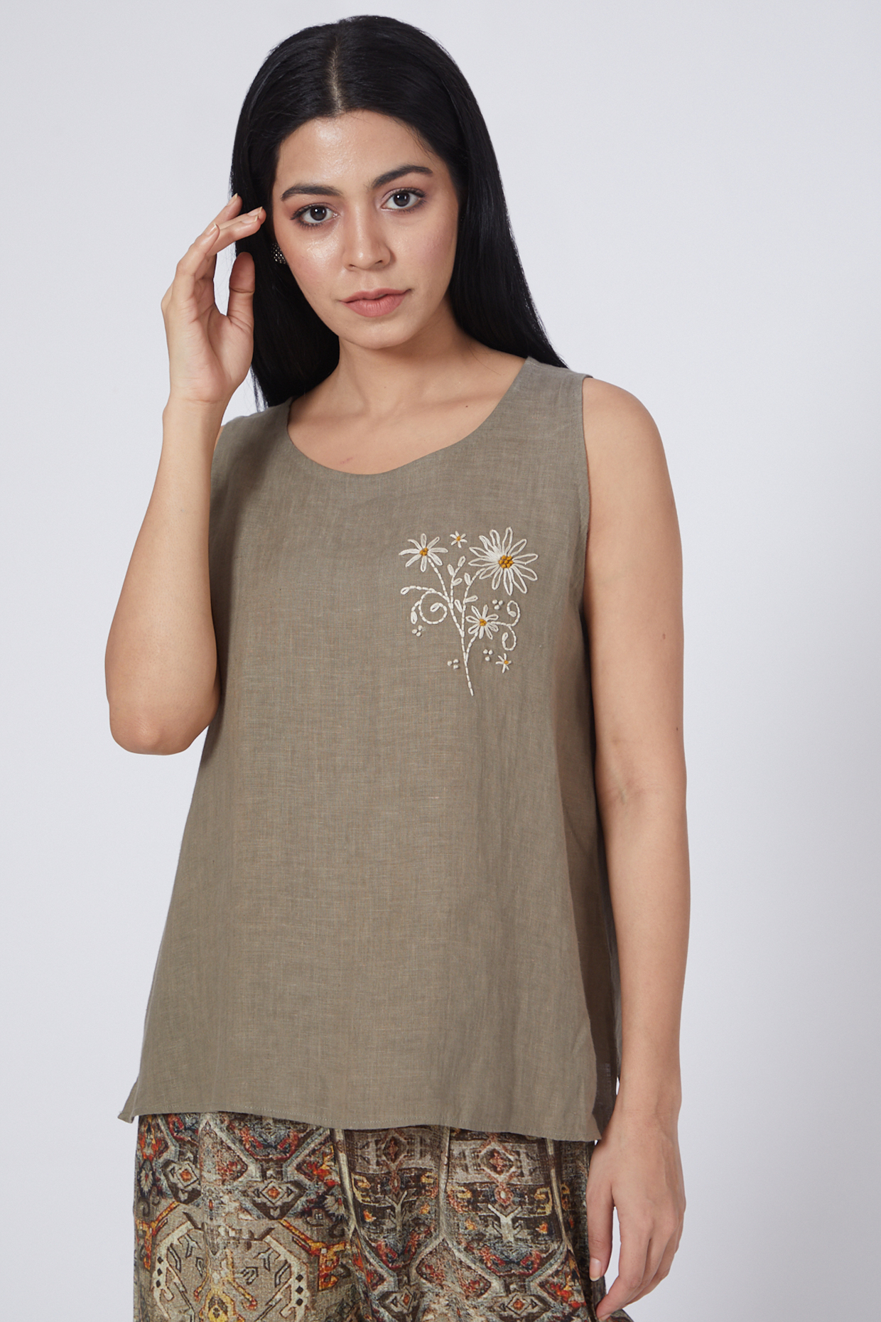 Sage Embroidered Top by Linen Bloom at Pernia's Pop Up Shop
