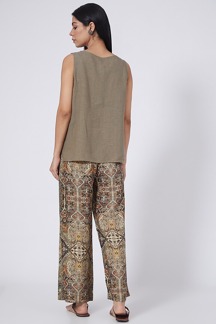 Olive Green Aztec Printed Pants by Linen Bloom at Pernia's Pop Up Shop