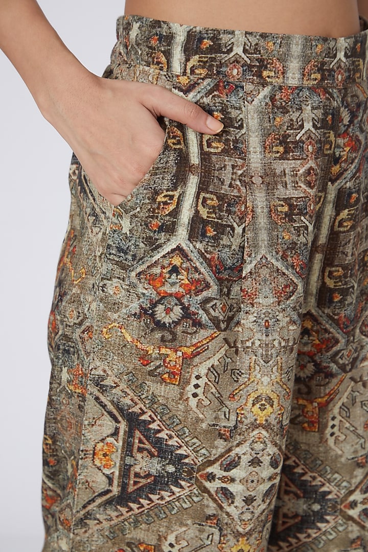 Olive Green Aztec Printed Pants by Linen Bloom at Pernia's Pop Up Shop