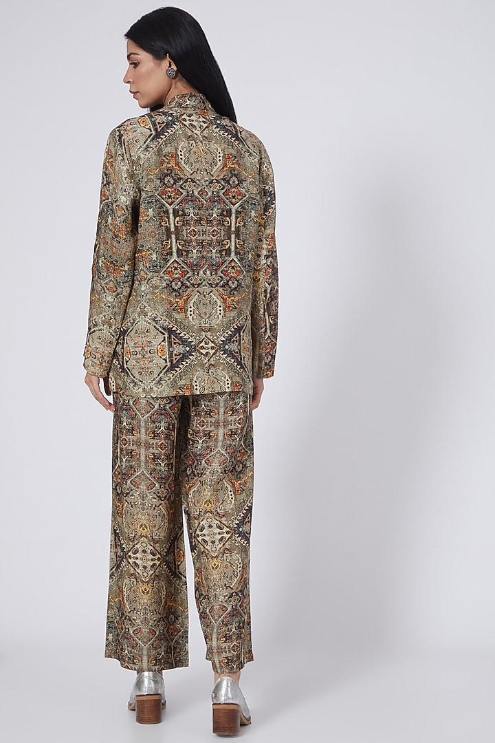 Olive Green Aztec Printed Blazer by Linen Bloom at Pernia's Pop Up Shop