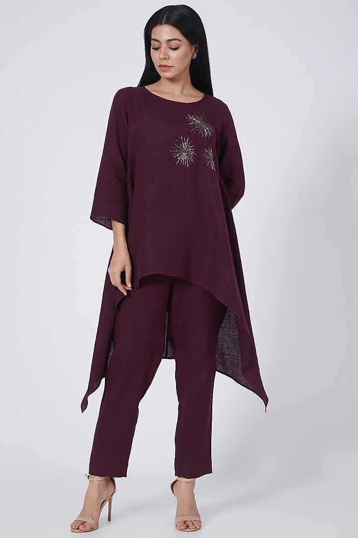 Wine Linen Pencil Pants by Linen Bloom at Pernia's Pop Up Shop