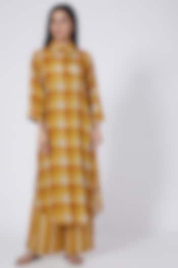 Mustard Hand Embroidered Checkered Shirt Tunic by Linen Bloom