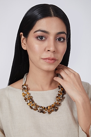 Brown Natural Beaded Necklace by Linen Bloom