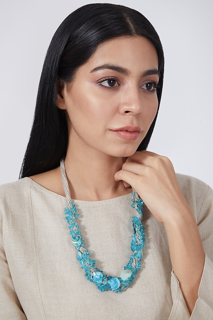 Aqua Shell Beaded Necklace by Linen Bloom