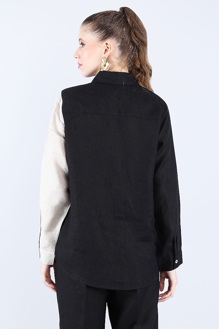 Black & Beige Pure Linen Pant Set by Linen Bloom at Pernia's Pop Up Shop