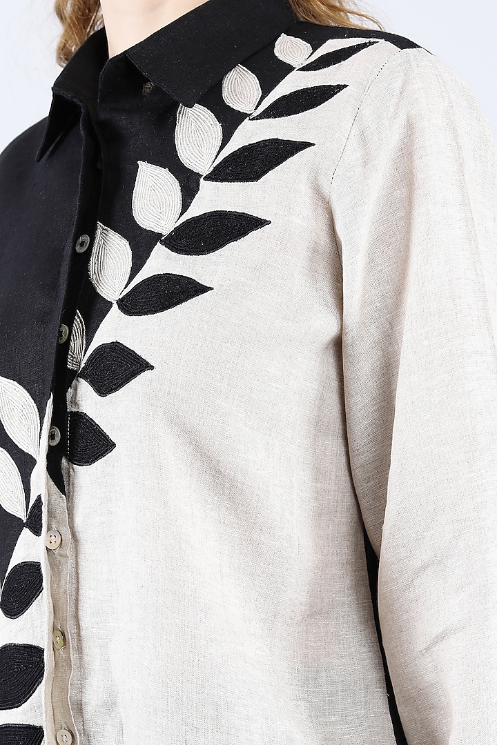 Black & Beige Pure Linen Pant Set by Linen Bloom at Pernia's Pop Up Shop