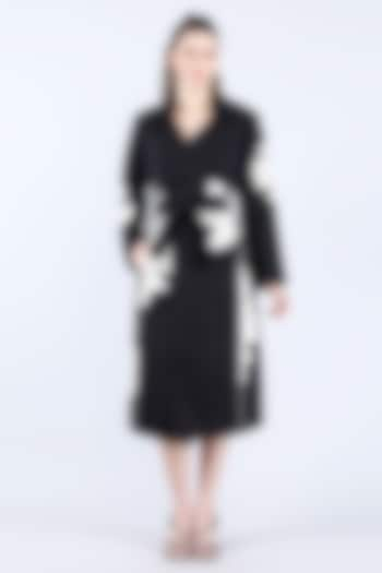 Black Pure Linen Applique Work Trench Coat by Linen Bloom at Pernia's Pop Up Shop