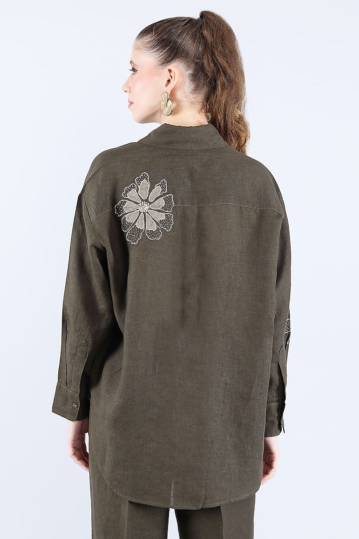 Olive Pure Linen Pant Set by Linen Bloom at Pernia's Pop Up Shop