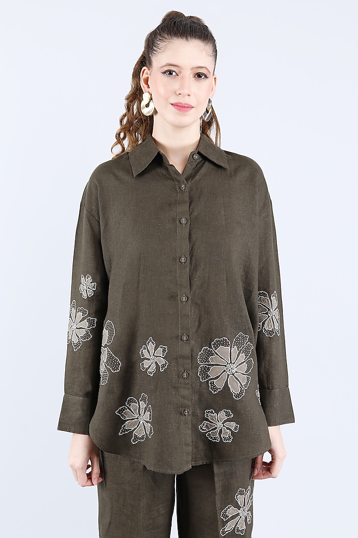 Olive Pure Linen Pant Set by Linen Bloom at Pernia's Pop Up Shop