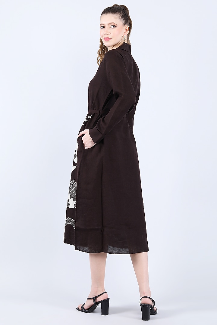 Chocolate Pure Linen Applique Work Vacation Dress by Linen Bloom at Pernia's Pop Up Shop