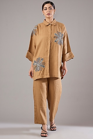 Camel-Colored Linen Pants by Linen Bloom