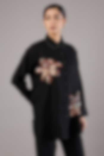 Navy Linen Sequin Work Shirt by Linen Bloom at Pernia's Pop Up Shop