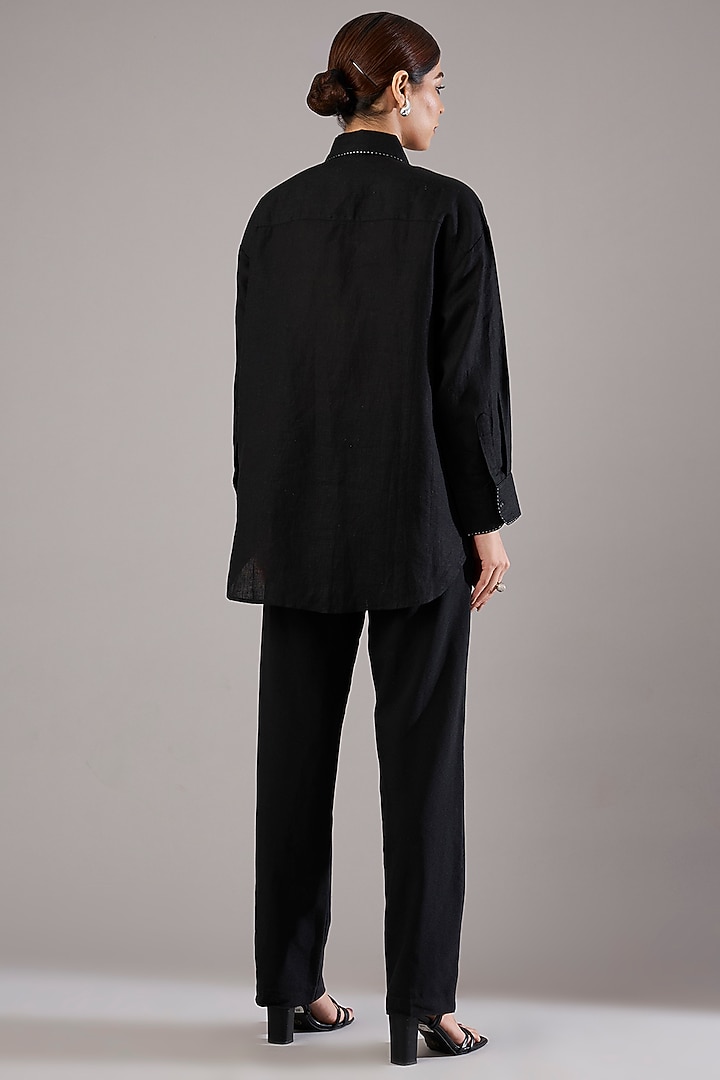 Navy Linen Sequin Work Shirt by Linen Bloom at Pernia's Pop Up Shop