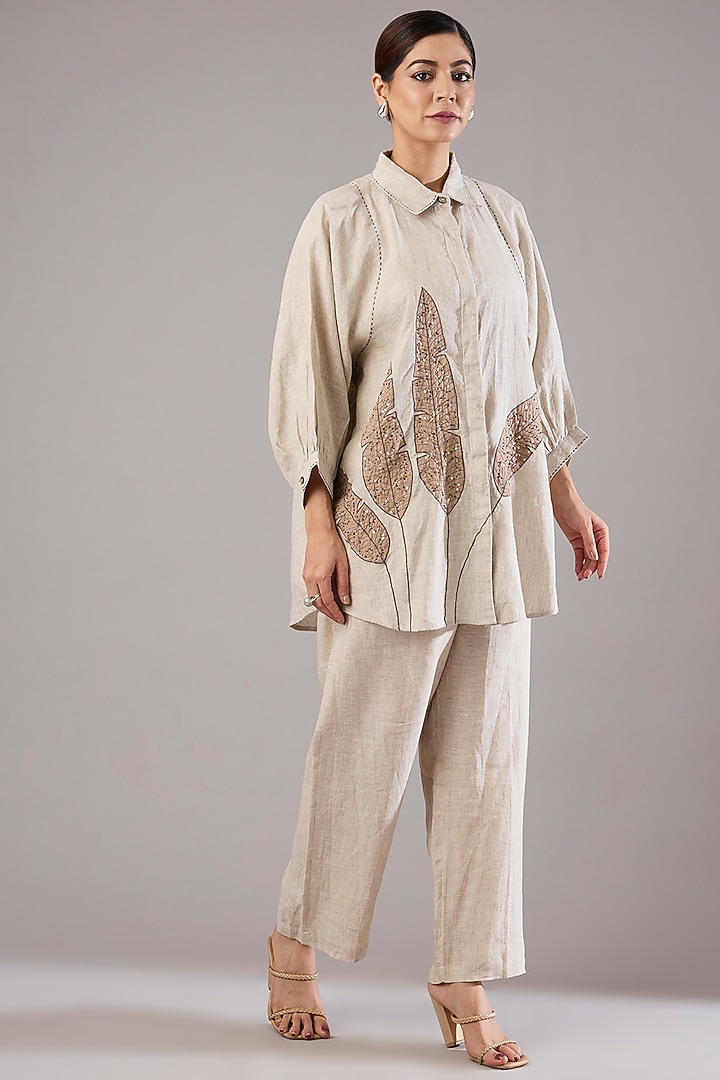 Beige Linen Pants by Linen Bloom at Pernia's Pop Up Shop