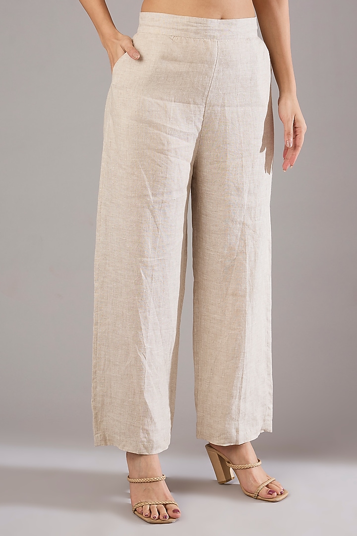 Beige Linen Pants by Linen Bloom at Pernia's Pop Up Shop