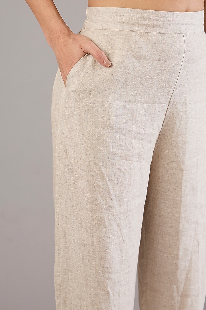 Beige Linen Pants by Linen Bloom at Pernia's Pop Up Shop