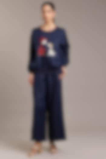 Navy Pure Linen Twill Pants by Linen Bloom at Pernia's Pop Up Shop
