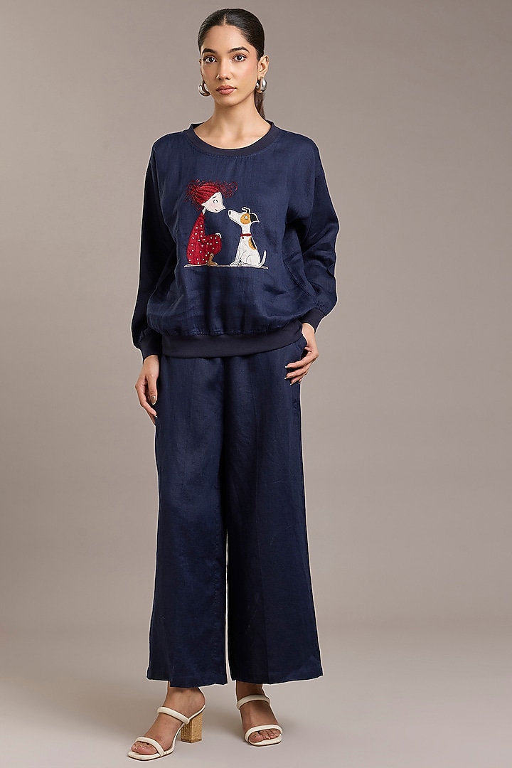 Navy Pure Linen Twill Pants by Linen Bloom at Pernia's Pop Up Shop