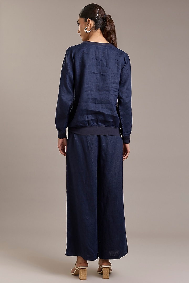 Navy Pure Linen Twill Pants by Linen Bloom at Pernia's Pop Up Shop